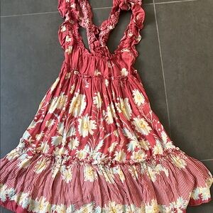 Free People Red and Cream Floral Midi Dress